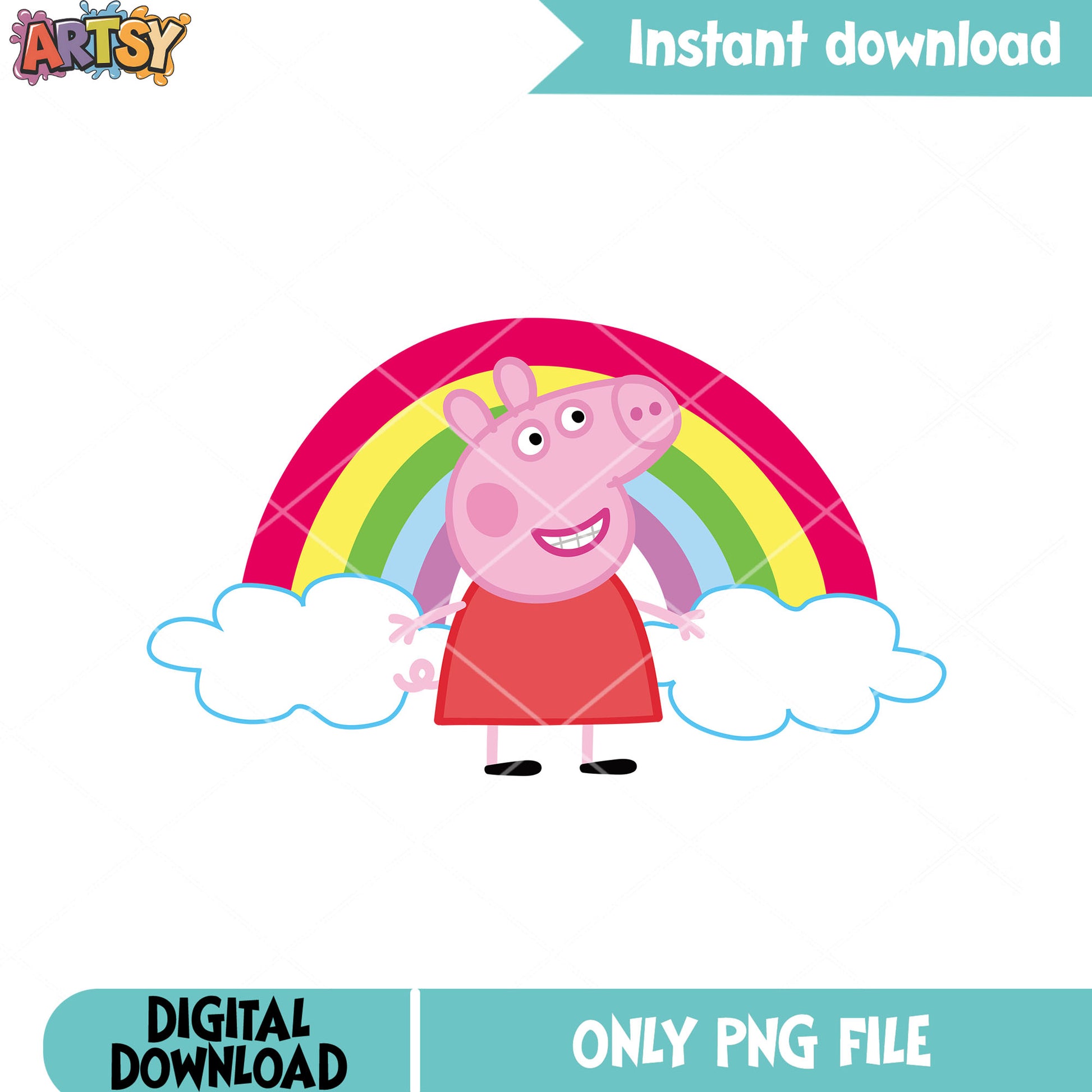 Peppa pig character png, cartoon for kids png, ​rainbow png