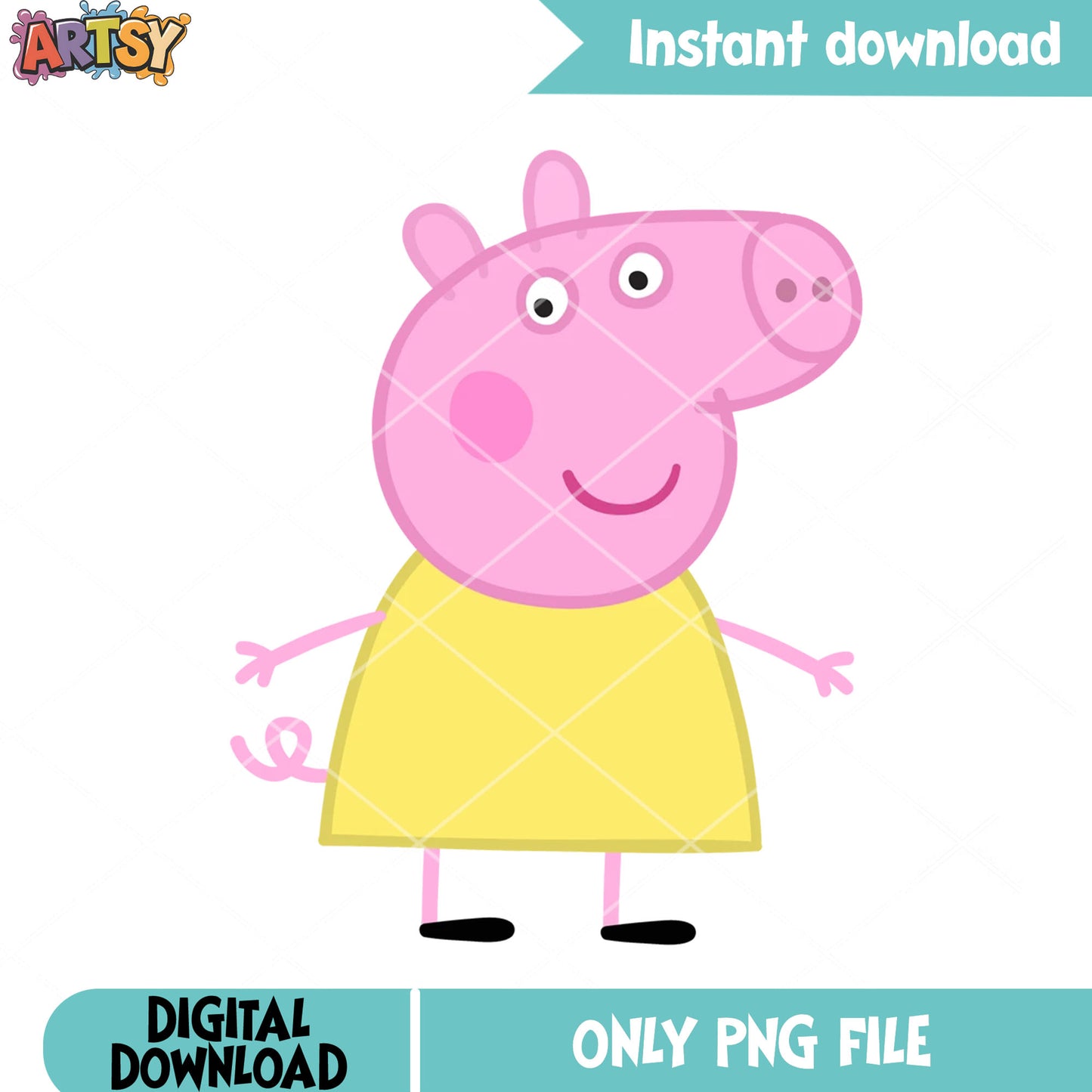 Peppa pig in yellow dress png,  show for kids png, cartoon peppa png