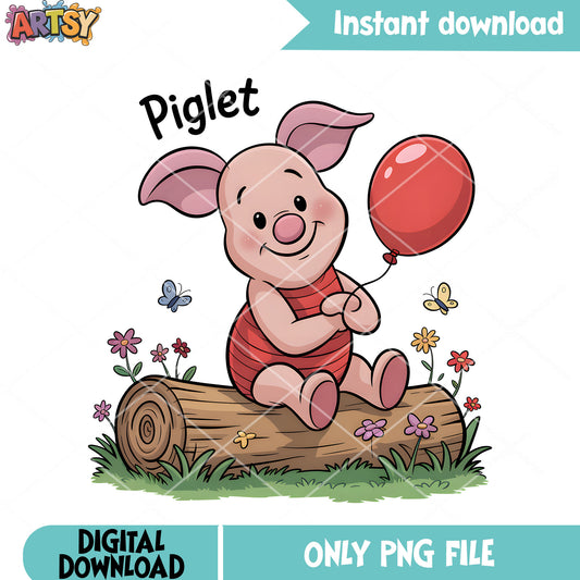 Piglet cute and balloon png, disney piglet png, vintage winnie pooh png