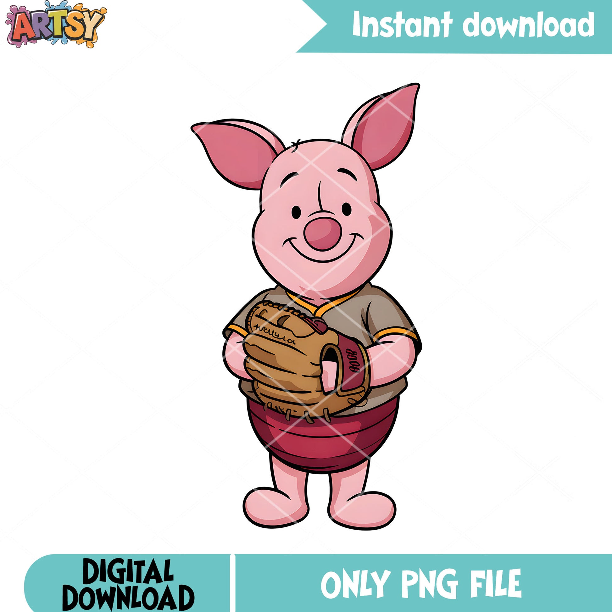 Piglet happy baseball png, winnie the pooh piglet png, cartoon pooh png