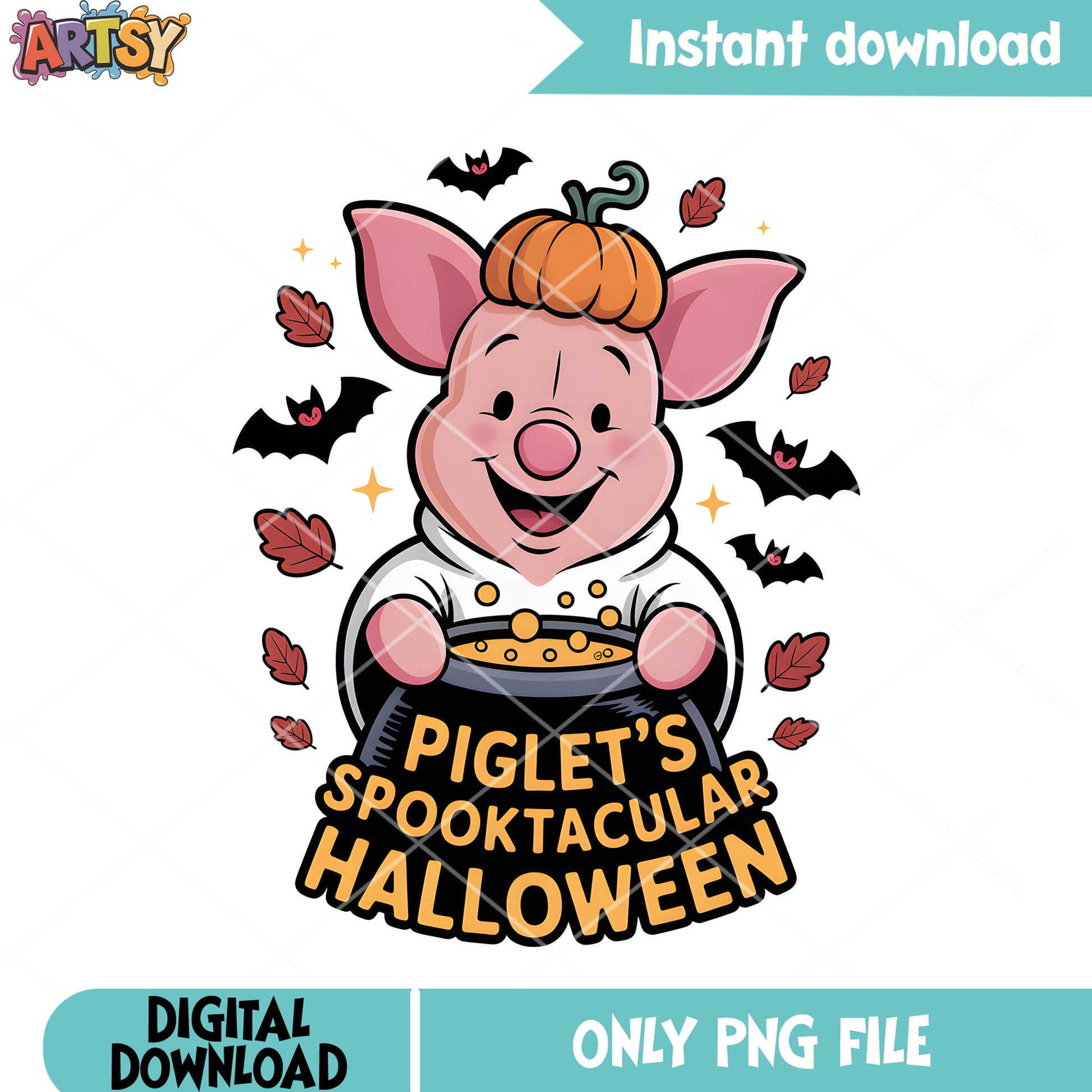 Piglet merch halloween png, trick or treat png, disney piglet png