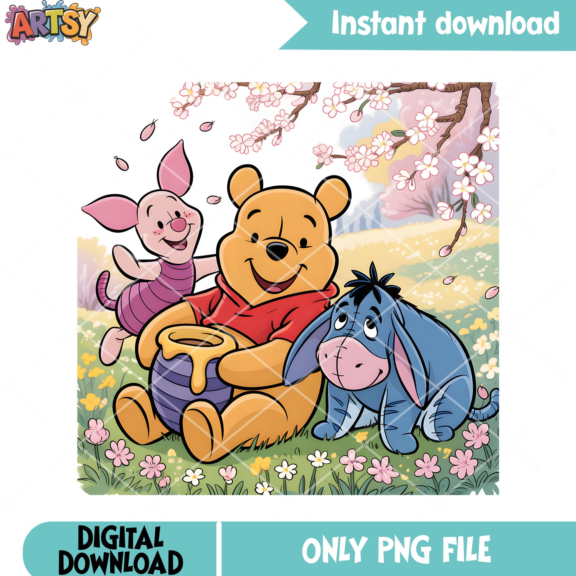 Piglet pooh eeyore spring poster png, pooh poster png, pooh and piglet png