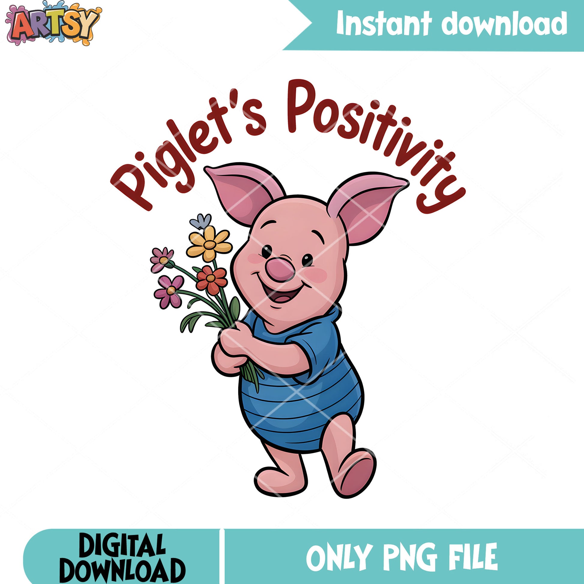 Piglet positivity poster png, vintage pooh png, disney piglet png