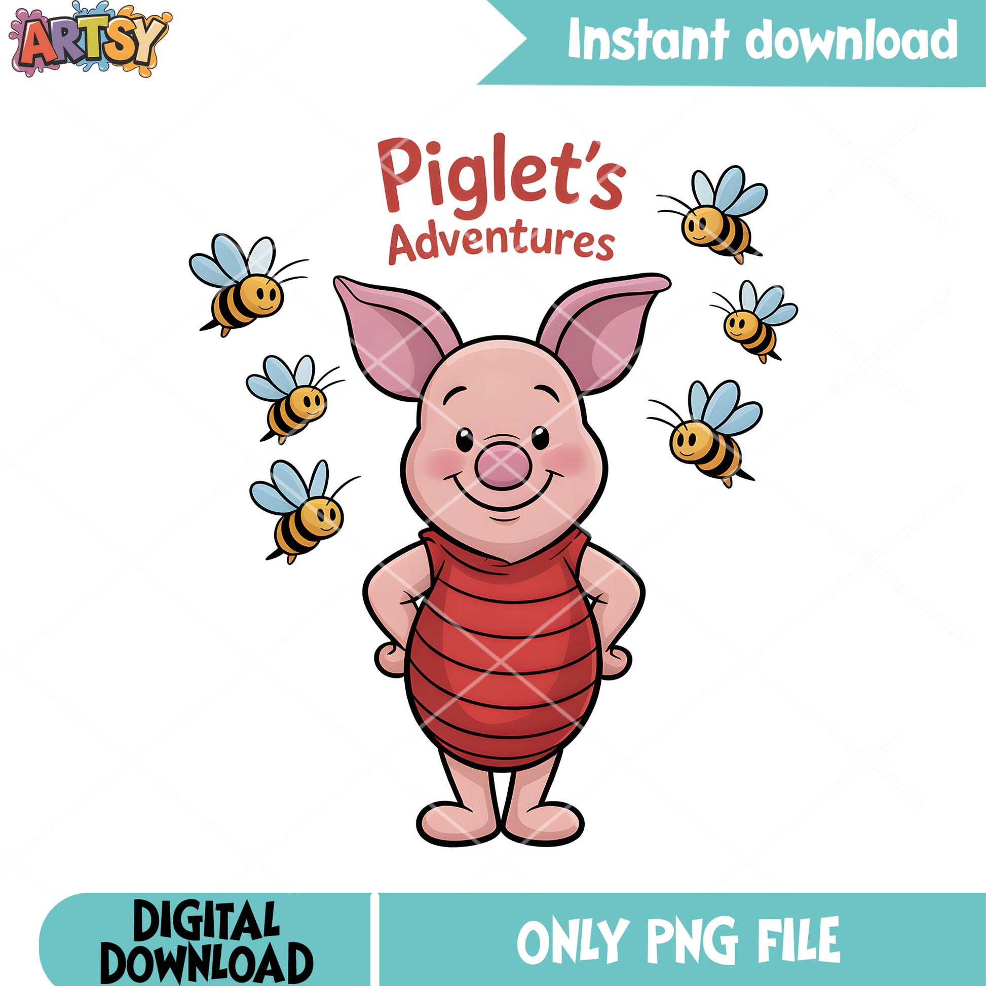 Piglet poster bee vibes png, disney piglet png, disney adventure png