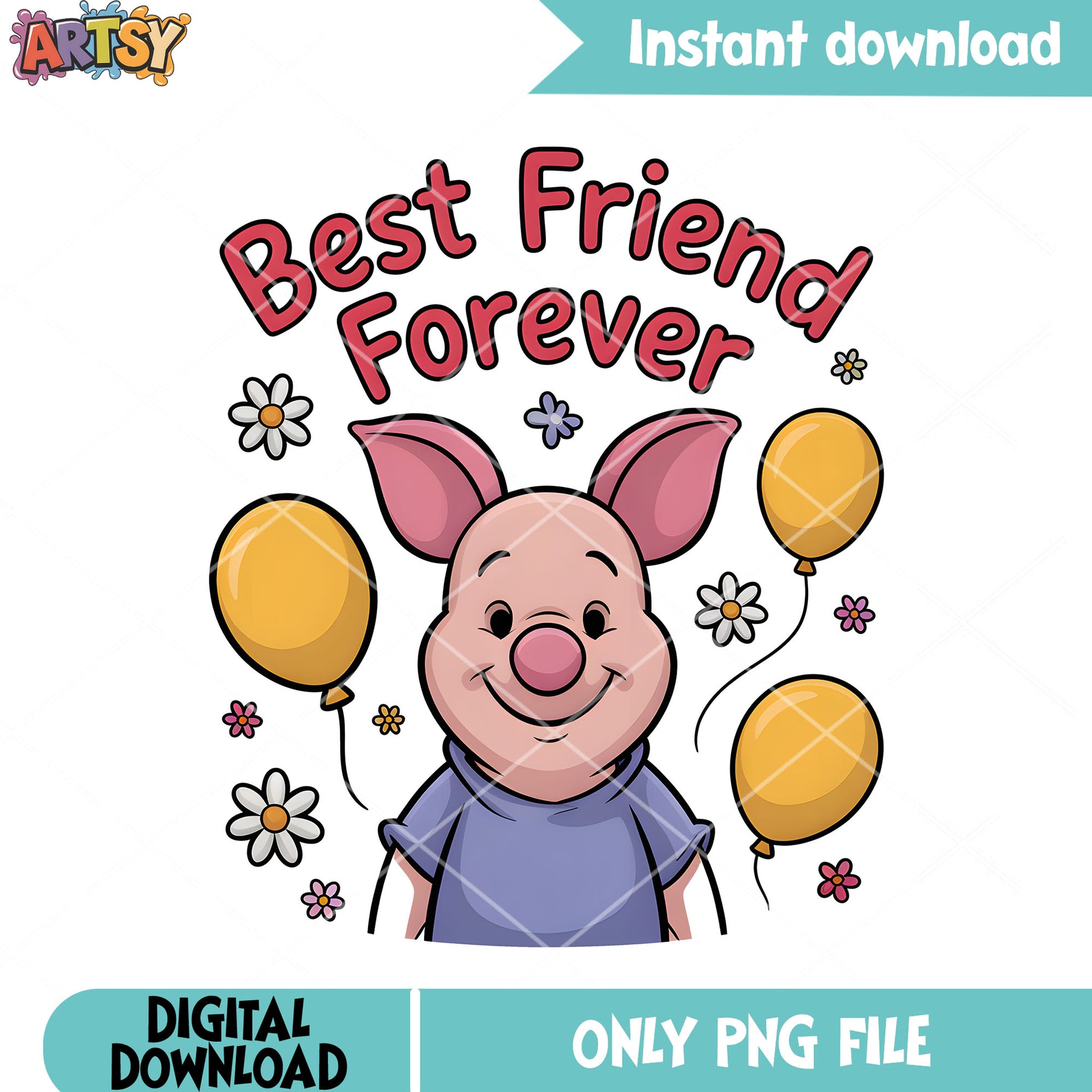 Piglet poster daisy flower png, disney poster png, disney piglet png