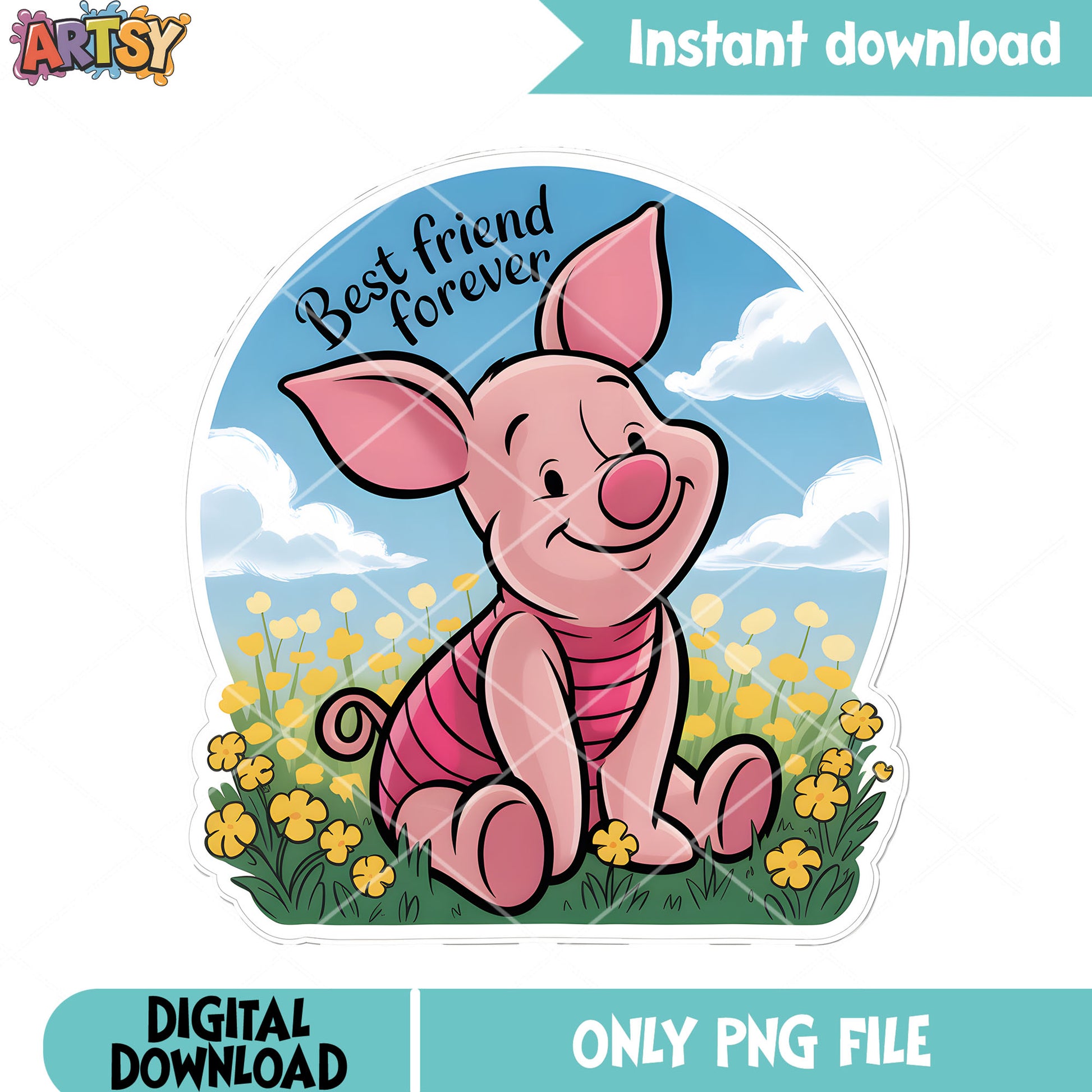 Piglet sticker love flower png, winnie the pooh png, disney piglet png