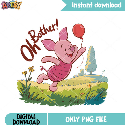 Piglet vibes with balloon  png, disney piglet png, piglet pooh png
