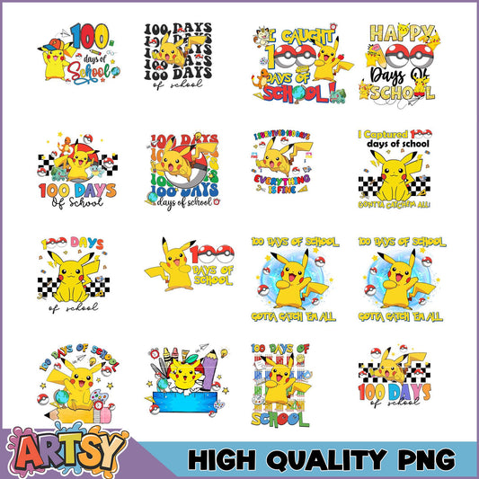 Pikachu 100 Days of School PNG Bundle