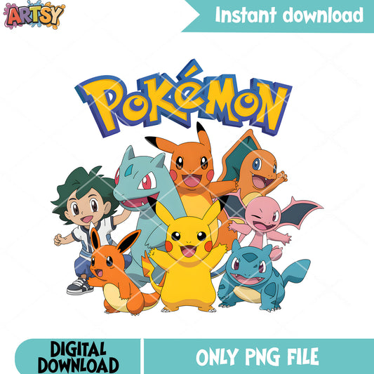 Pikachu ash charmeleon and firends png, pokemon poster png, pikachu png