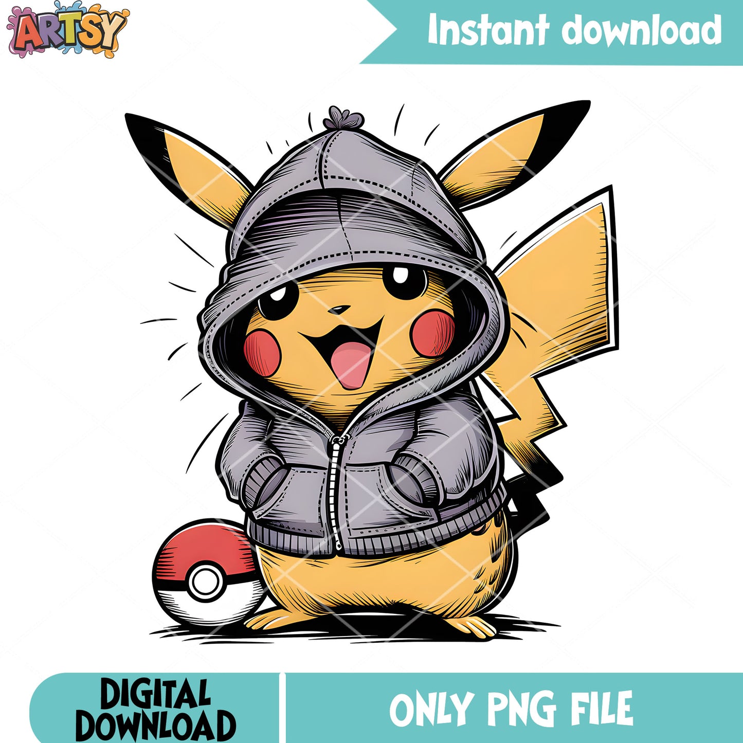 Pikachu with jean jacket poster png, oriental light and magic png, pikachu png