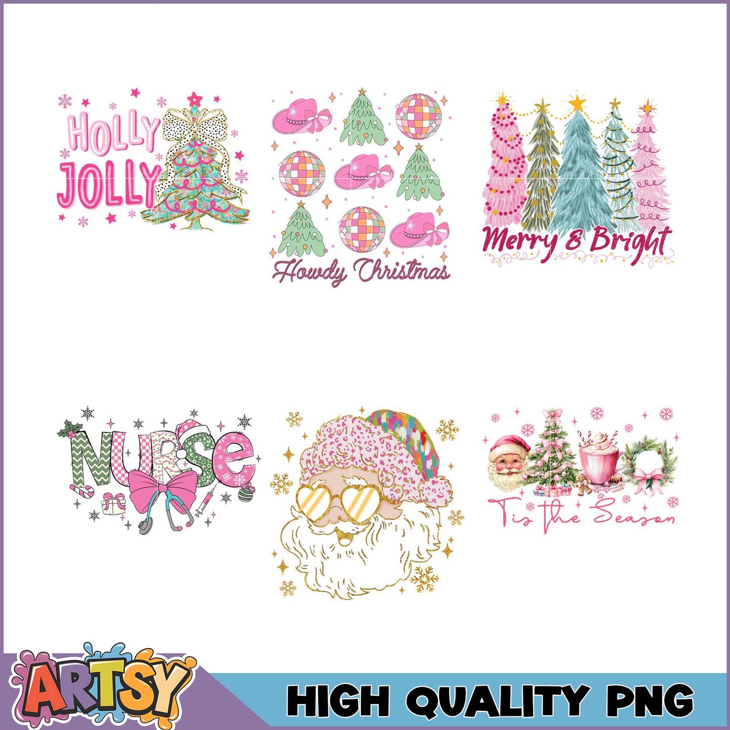 Pink Christmas PNG Bundle 4 Designs