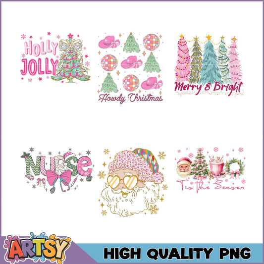 Pink Christmas PNG Bundle 4 Designs