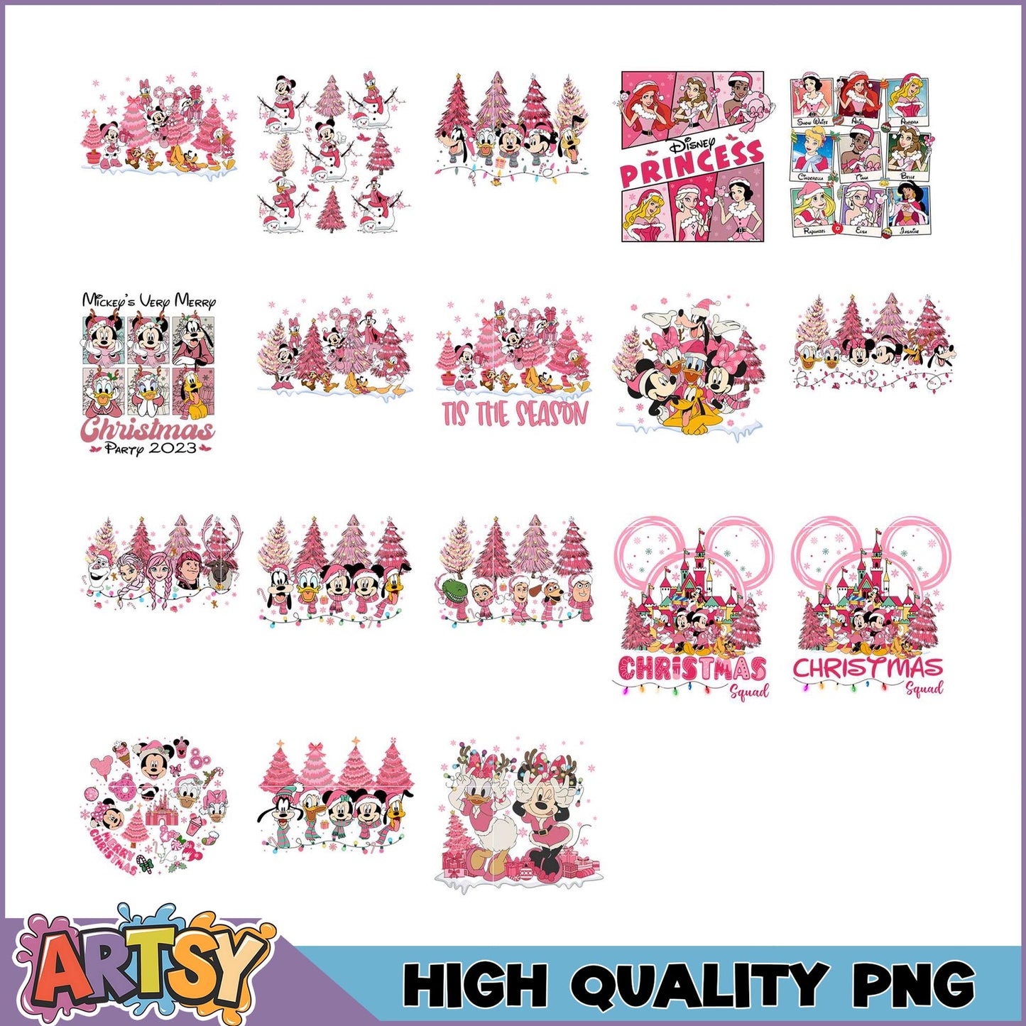 Pink Disney Christmas PNG Bundle