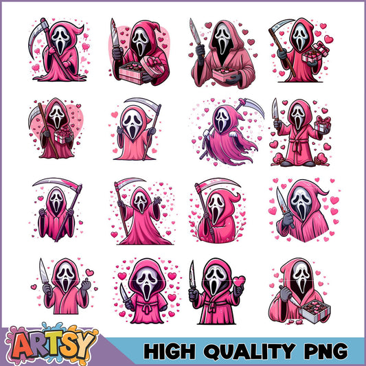 Pink Ghost Valentine PNG Bundle - High Quality