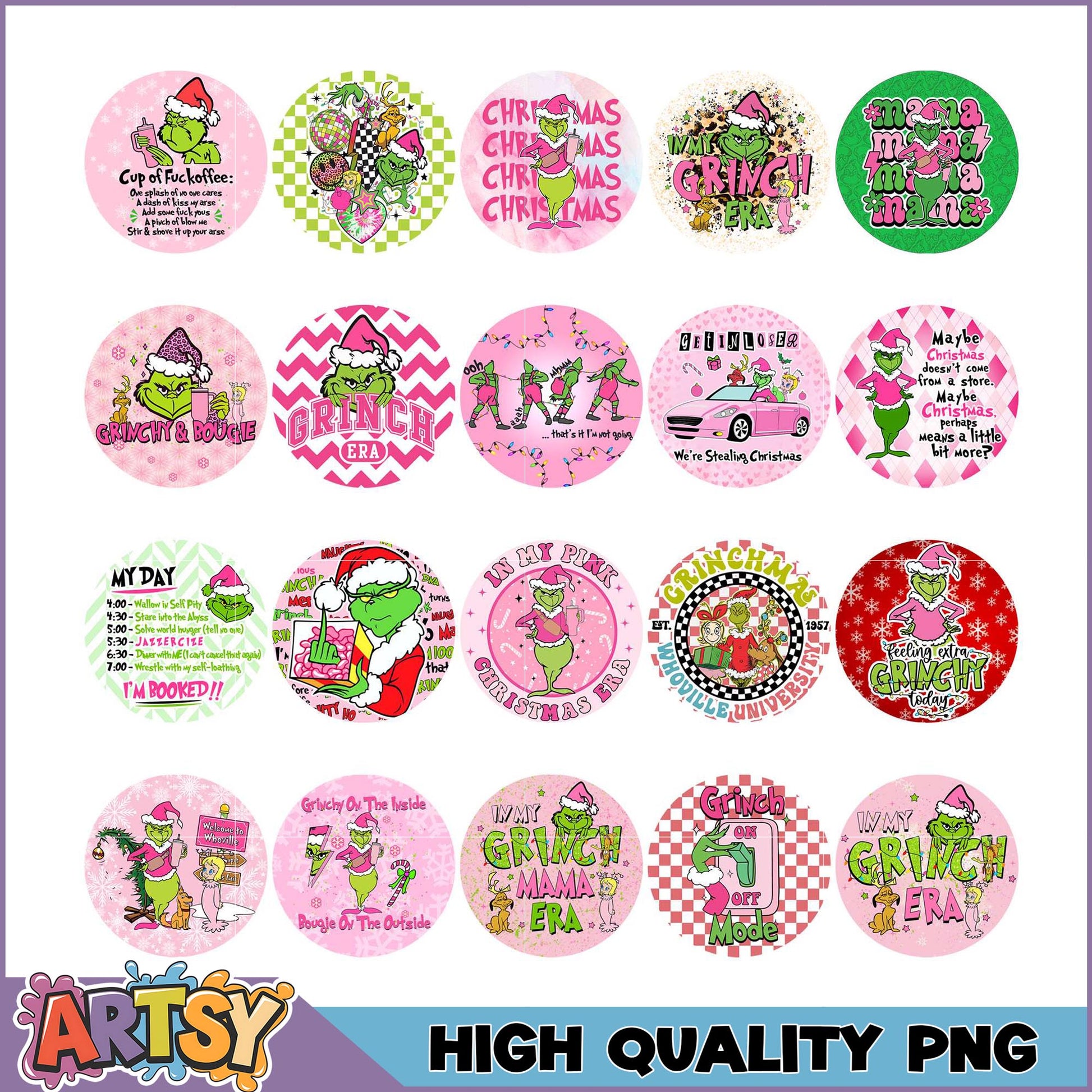 Pink Grinch Sublimation PNG Bundle