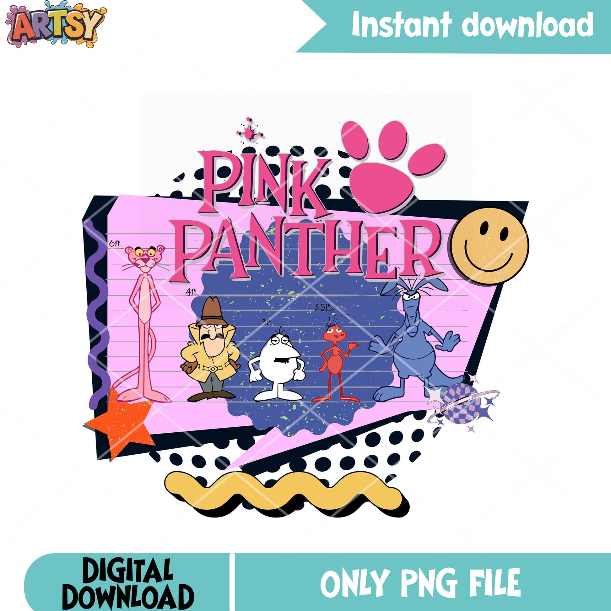 Pink Panther lineup png, pink panther and friends the inspector​ png