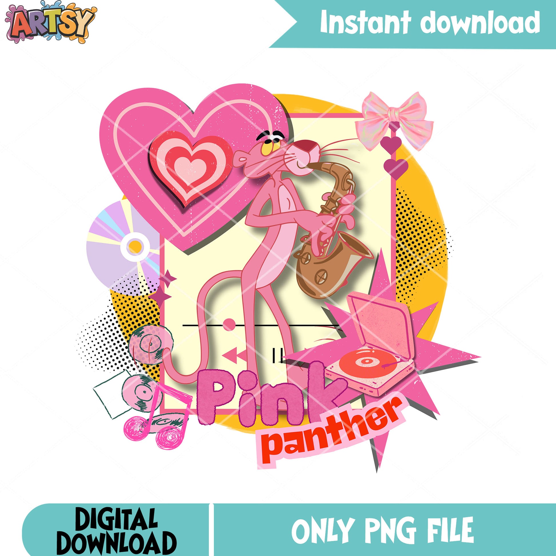 Pink Panther playing saxophone png, pink panther cartoon png