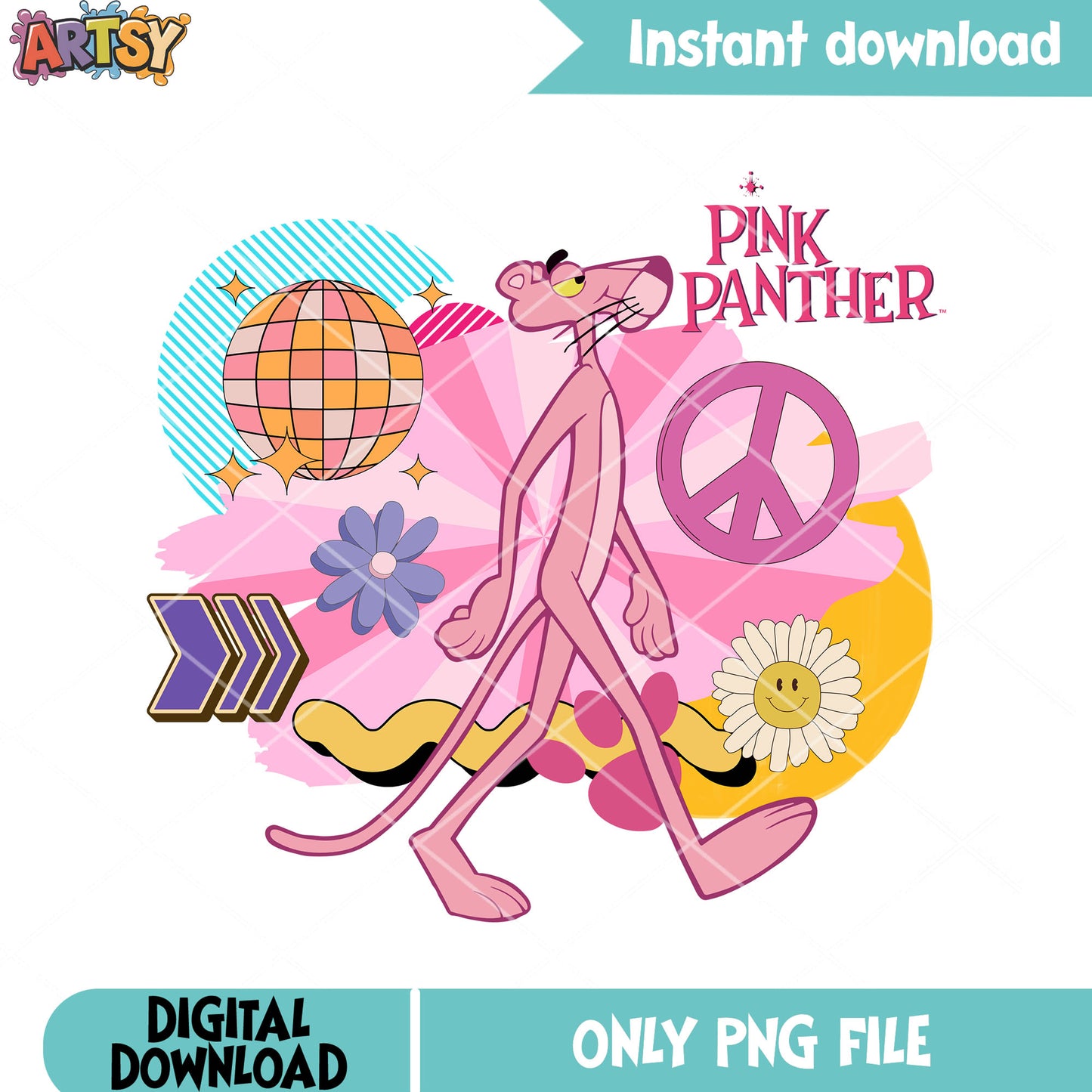 Pink Panther walking with peace sign png, pink panther cartoon png