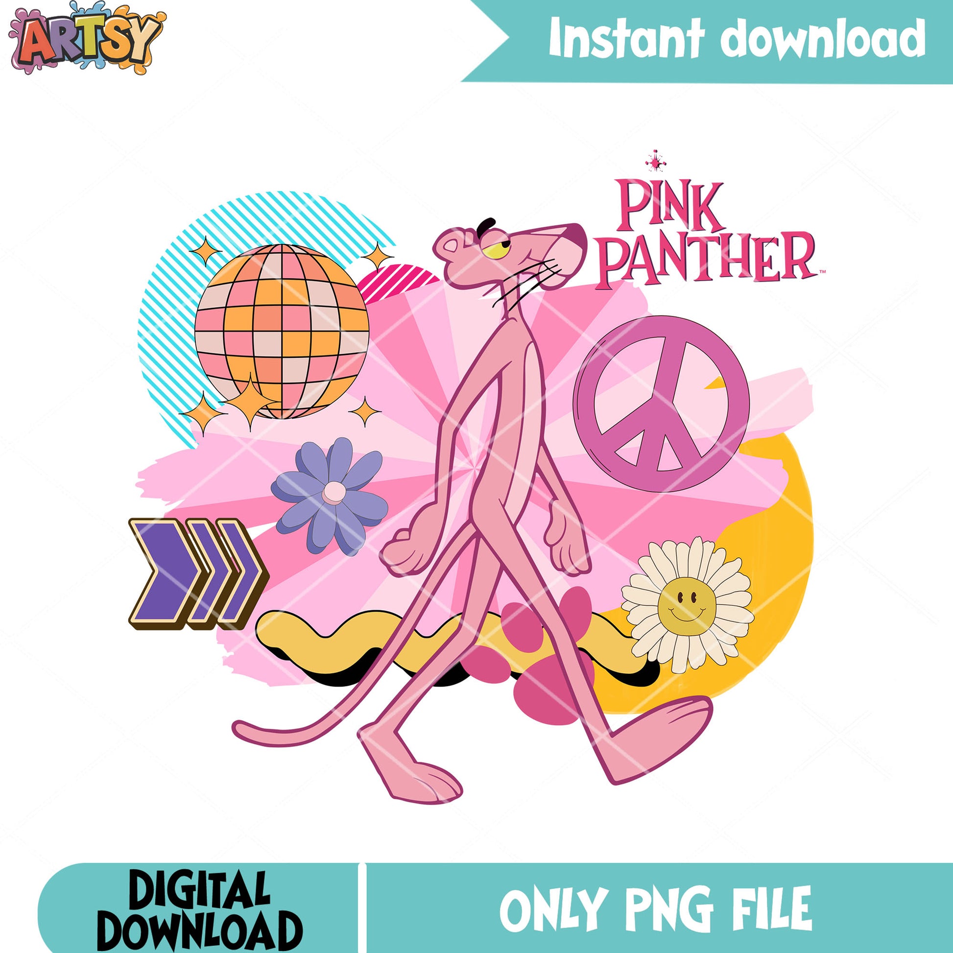 Pink Panther walking with peace sign png, pink panther cartoon png