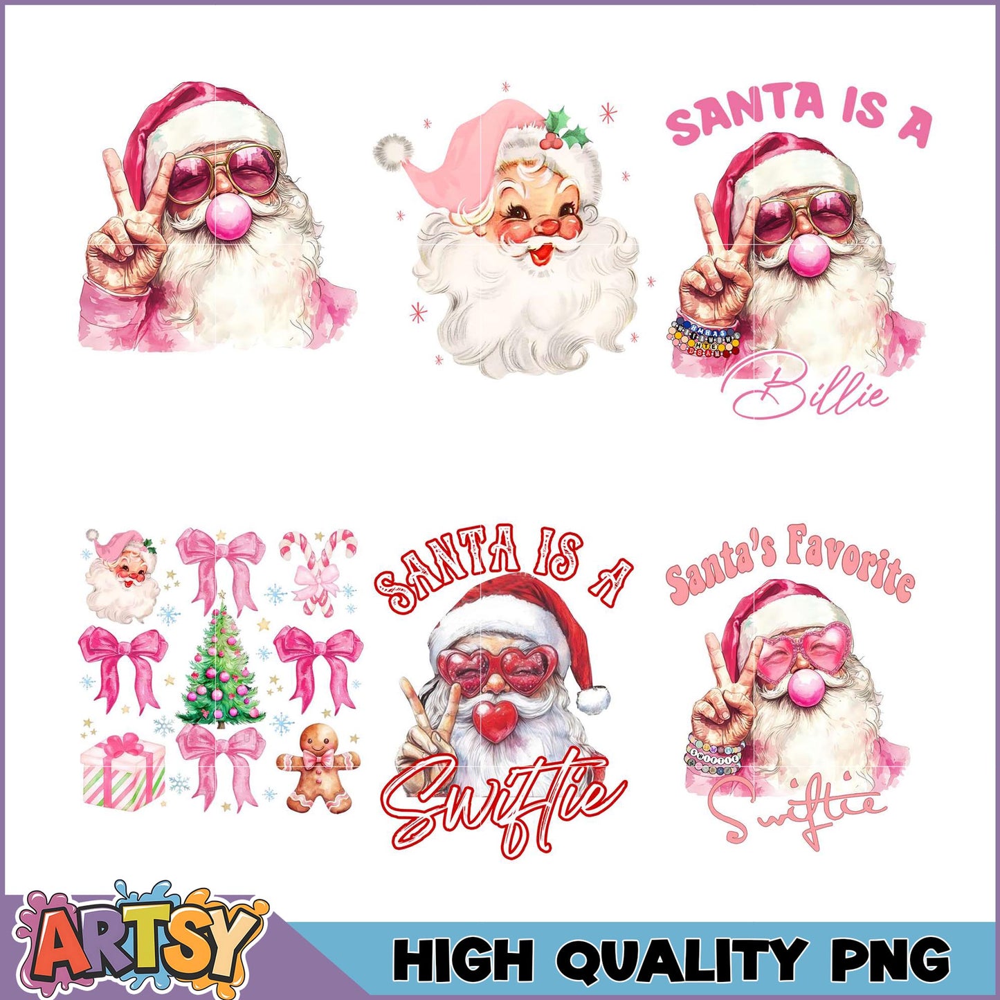 Pink Santa PNG Bundle Christmas Sublimation Designs