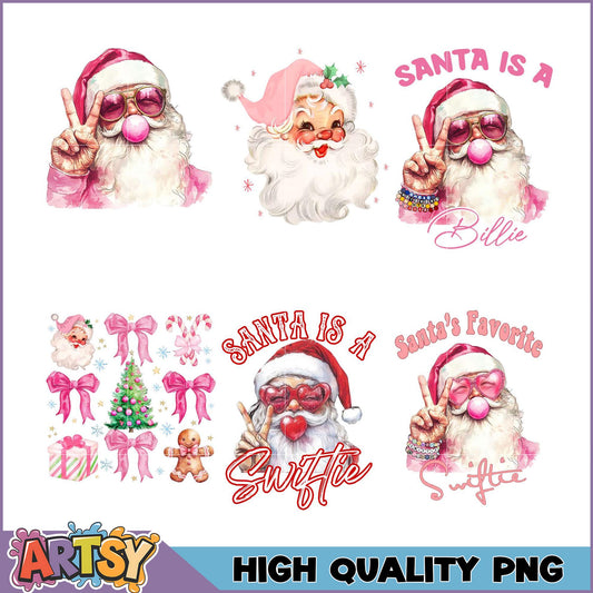 Pink Santa PNG Bundle Christmas Sublimation Designs