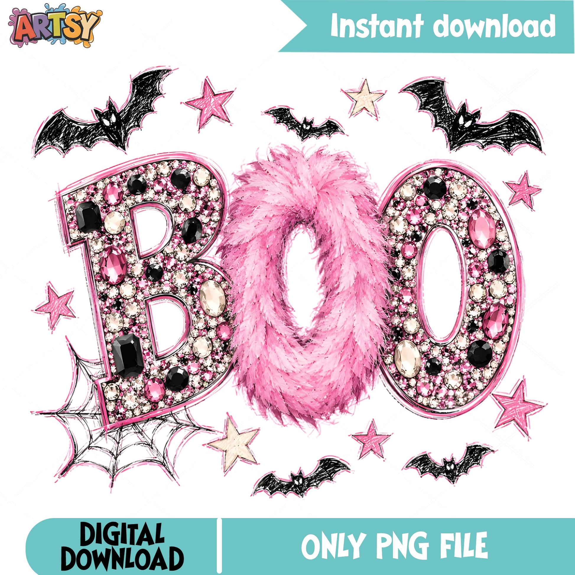 Pink Boo Halloween PNG, Glitter Boo Shirt Design PNG, Spooky Halloween PNG