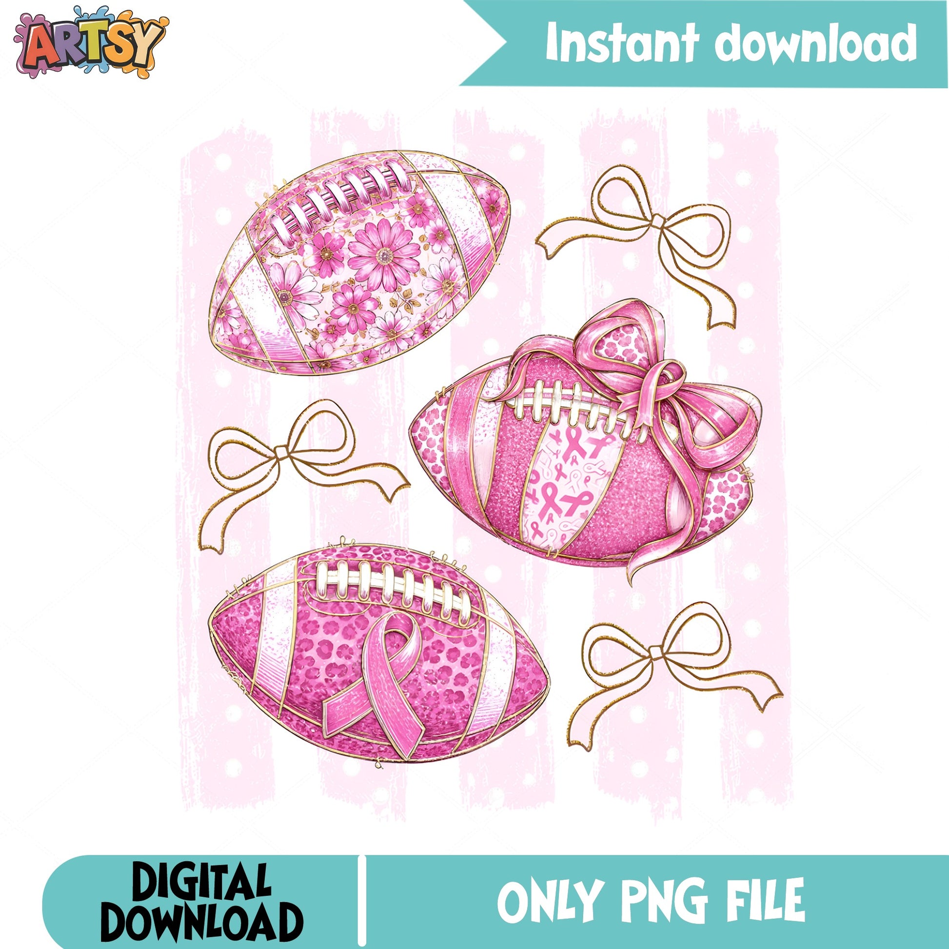 Pink Football Breast Cancer Awareness PNG, Pink Ribbon PNG, Coquette Bow PNG