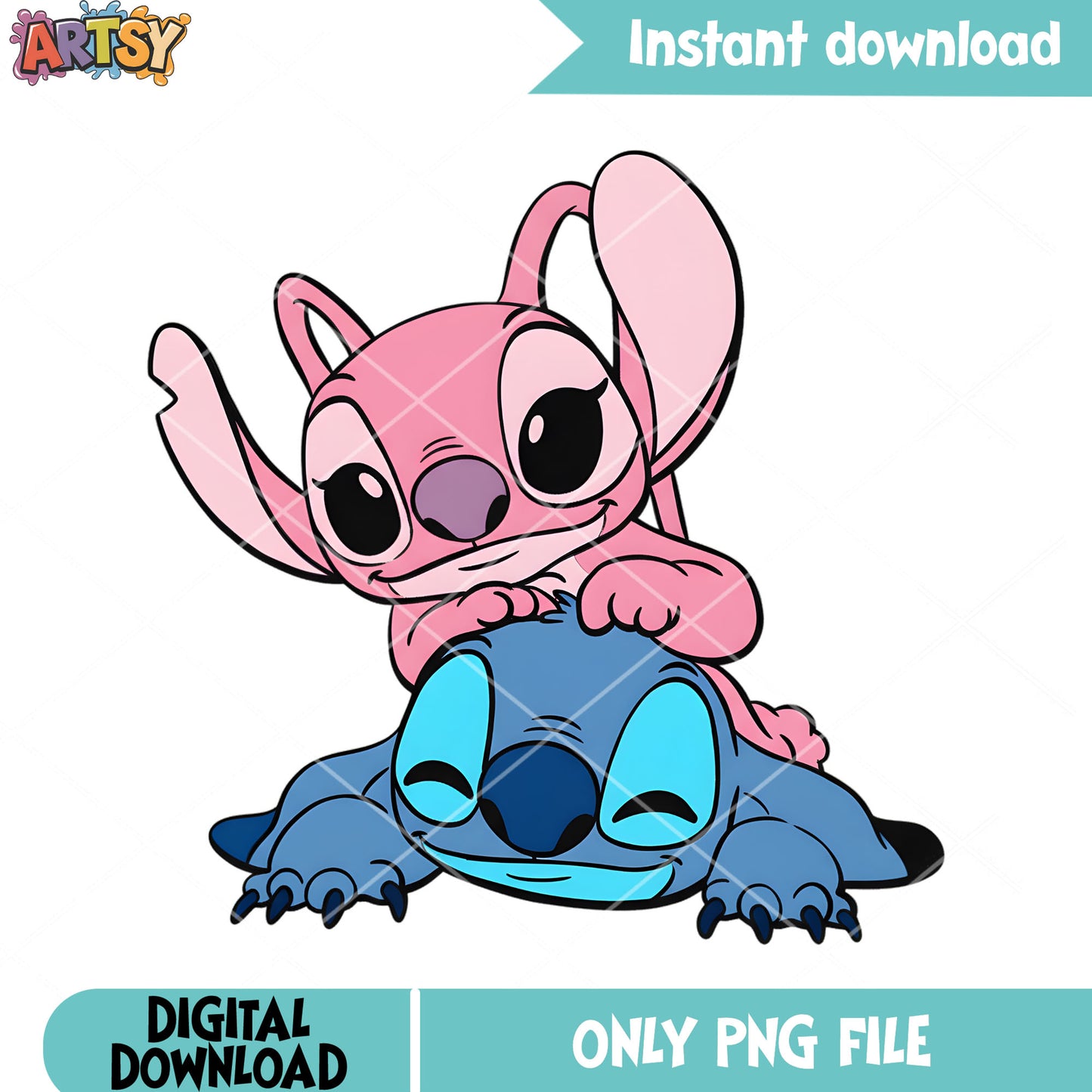 Pink blue alien disney valentine png, valentine day png, stitch png