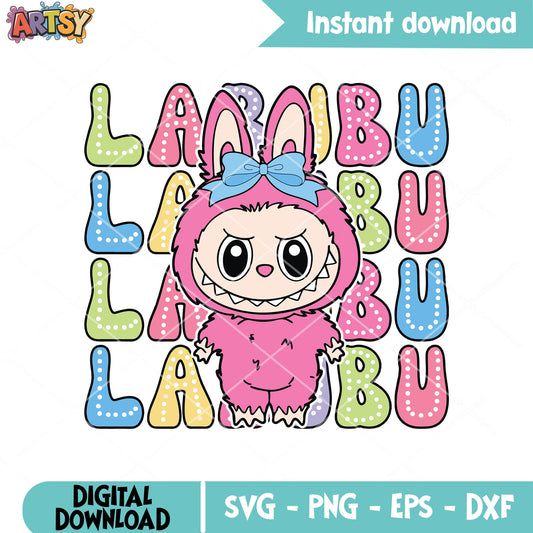 Pink bow cute labubu svg, pink labubu svg, labubu popmart svg
