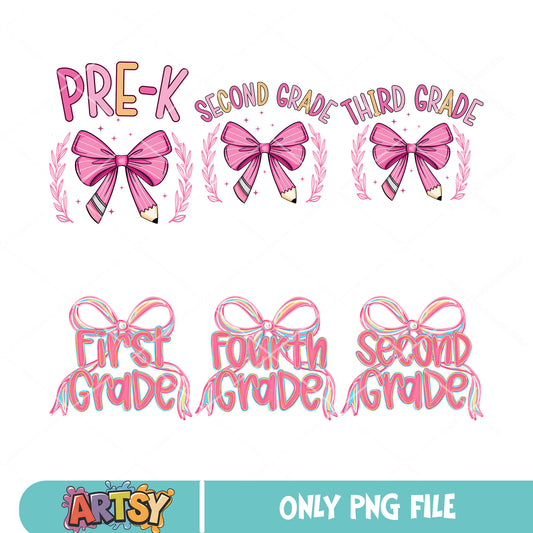 Pink bow grade png bundle, pink bow tie png, grade school png