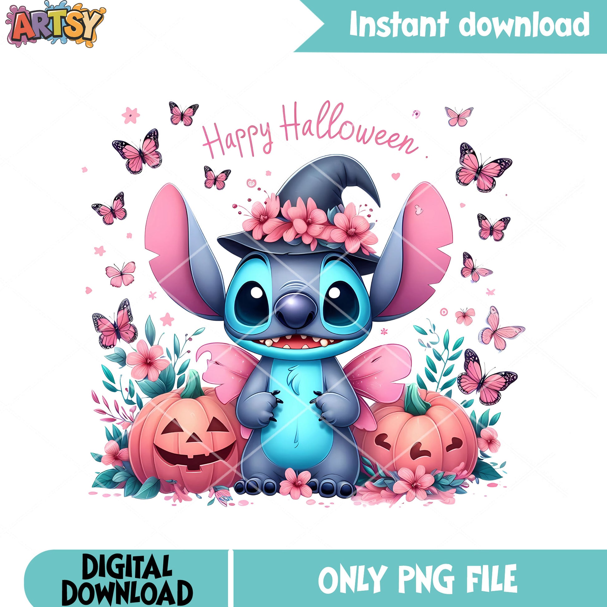 Pink butterfly png, witches hat png, happy halloween png