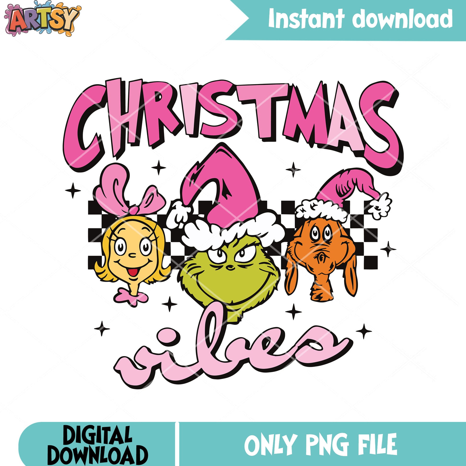 Pink caro friends png, christmas vibes max png, cindy lou who png