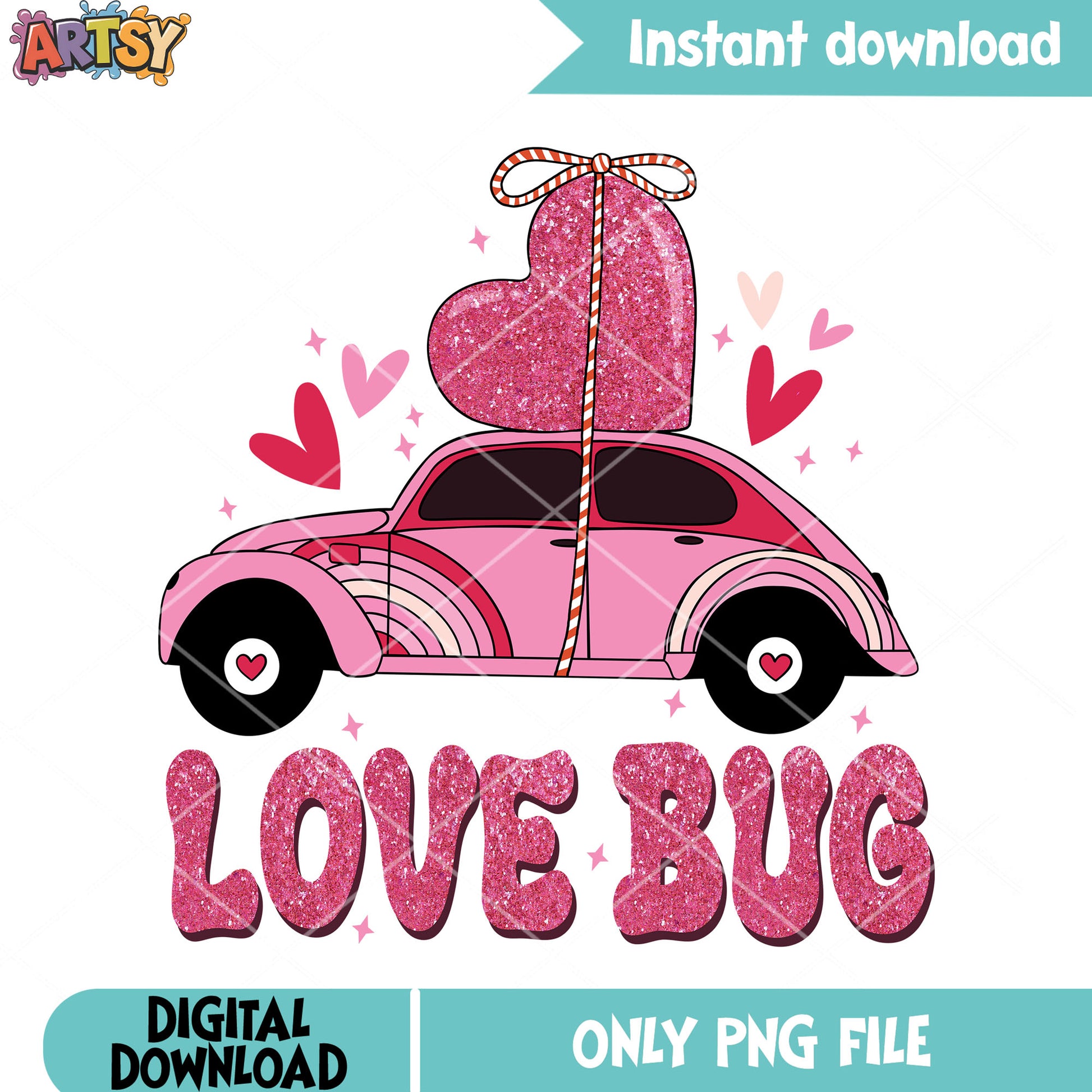 Pink car valetines love png, valentines heart png, valentines day png