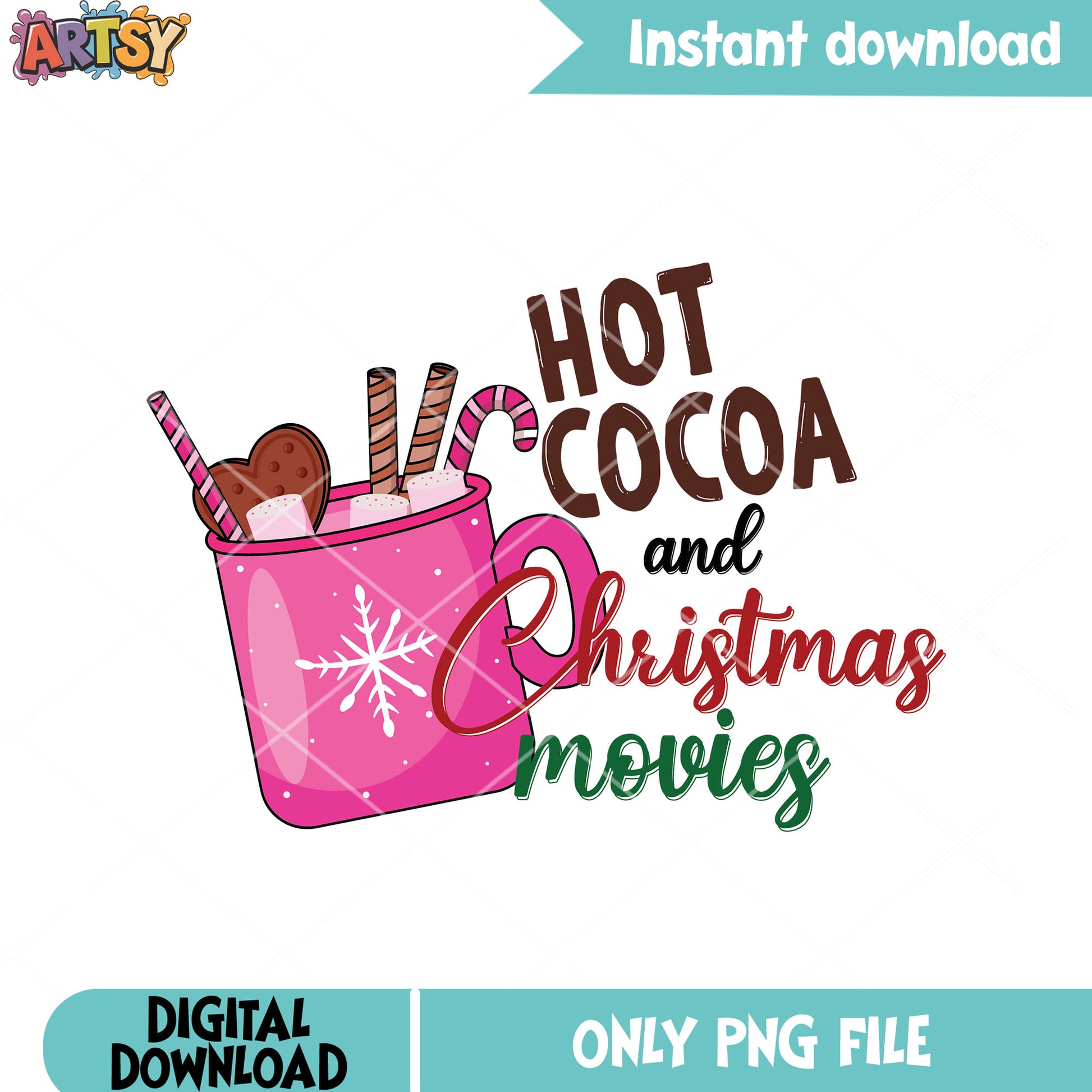 Pink chocolate cup png, christmas movies png, xmas decorations png