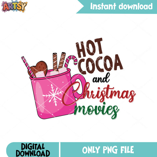 Pink chocolate cup png, christmas movies png, xmas decorations png