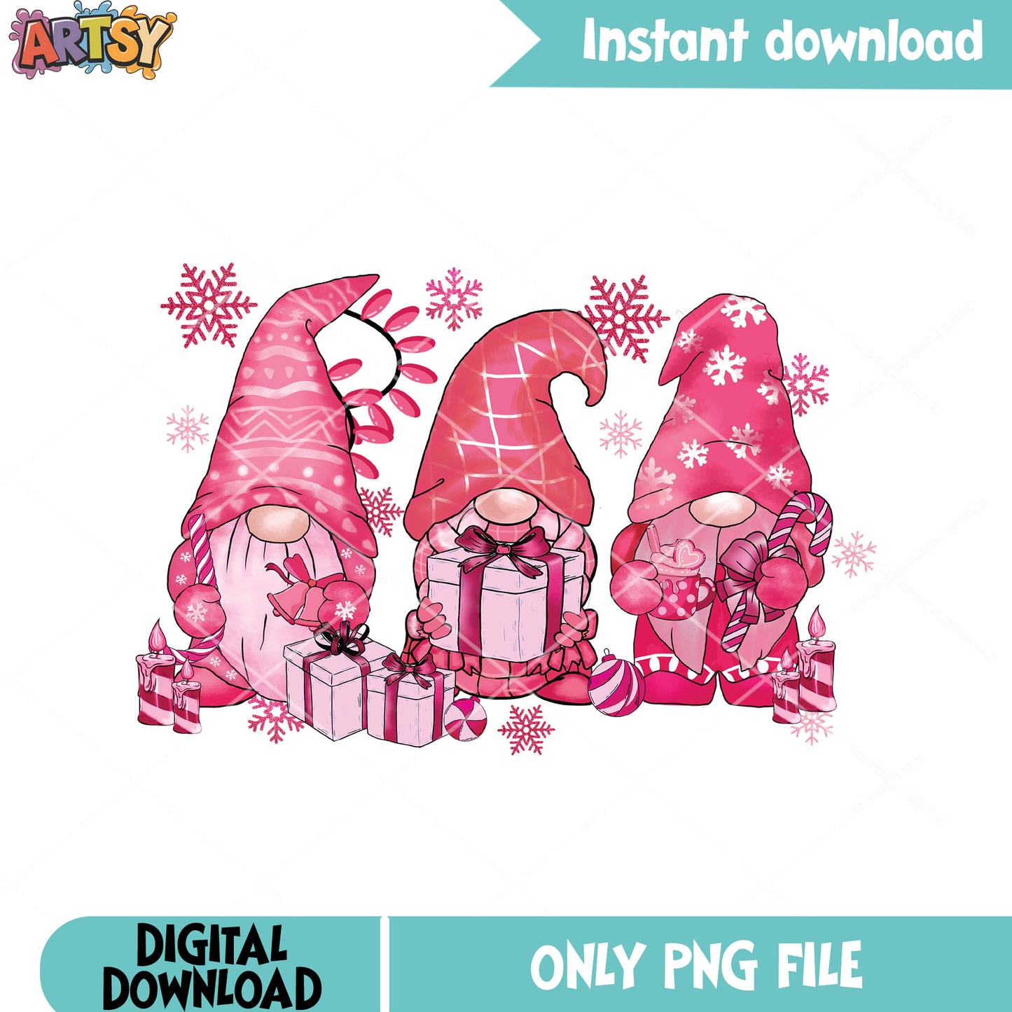 Pink christmas Gnome crew png, christmas gifts png, merry christmas png