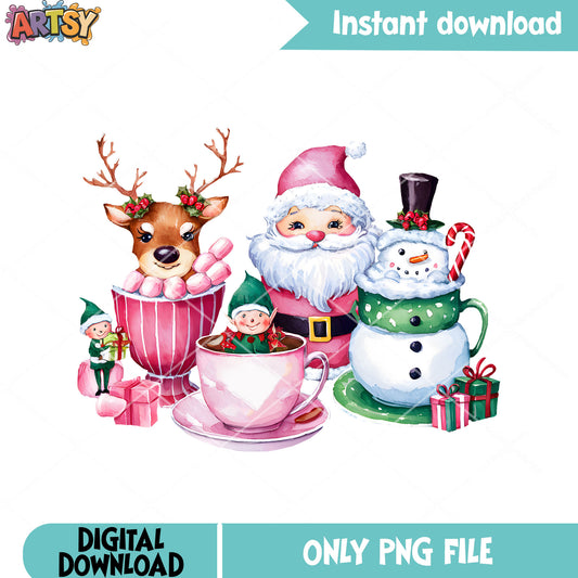 Pink christmas stuff png, santa claus png, christmas reindeer png