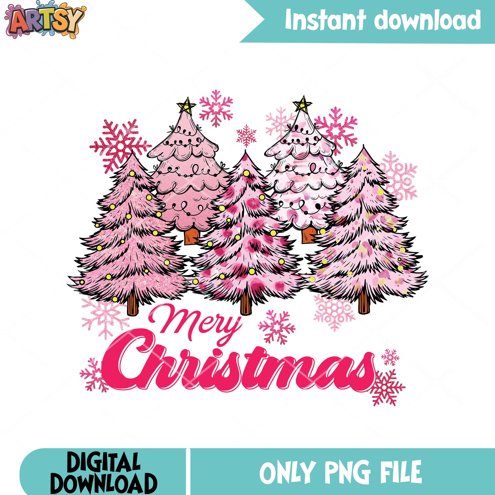 Pink christmas tree holiday png, christmas movies png, merry xmas png