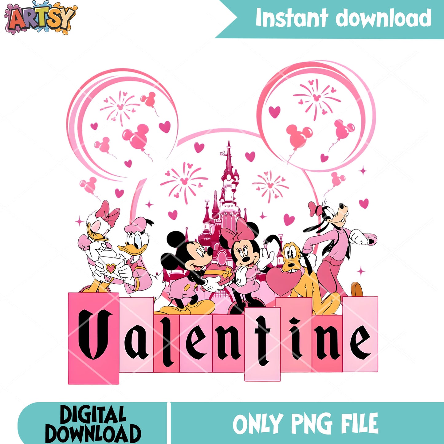 Pink dinsney castle valentinepng, happy valentine day png, valentine png
