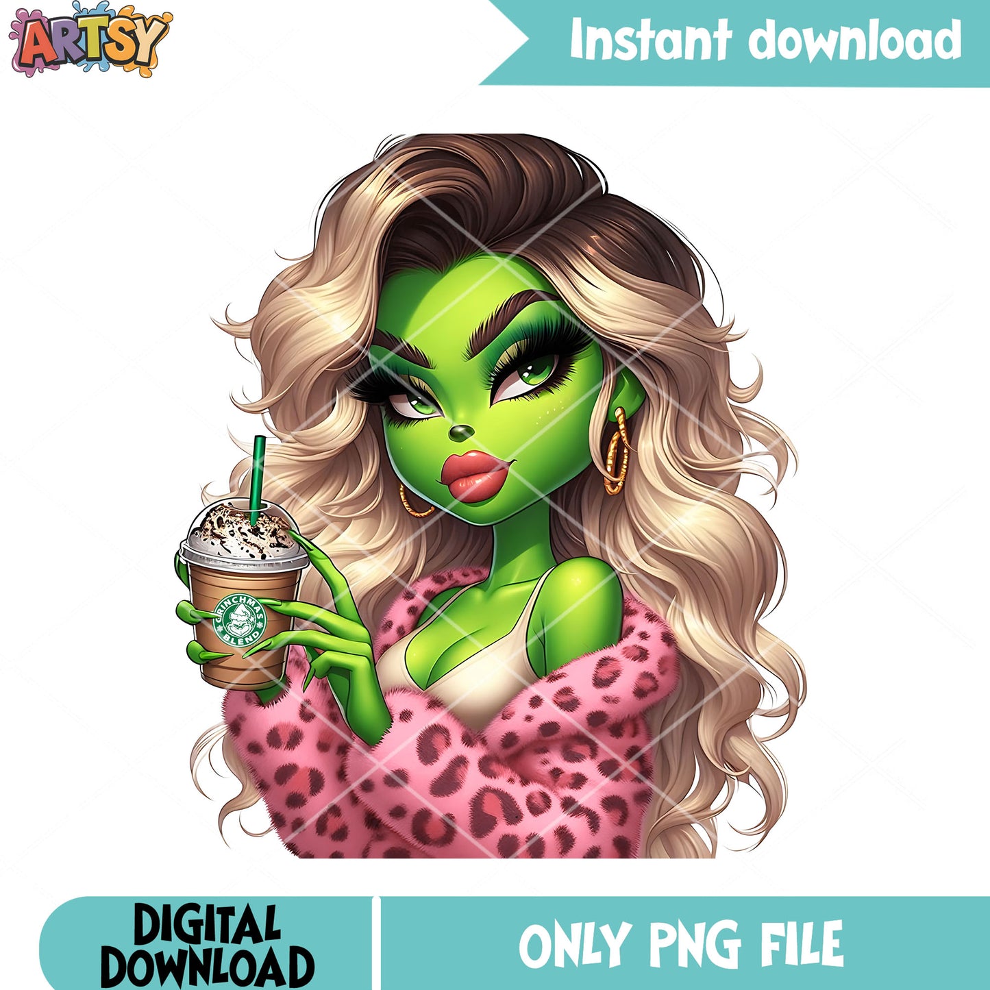 Pink fuzzy jacket grinch girl png, christmas vibes png, the grinch png