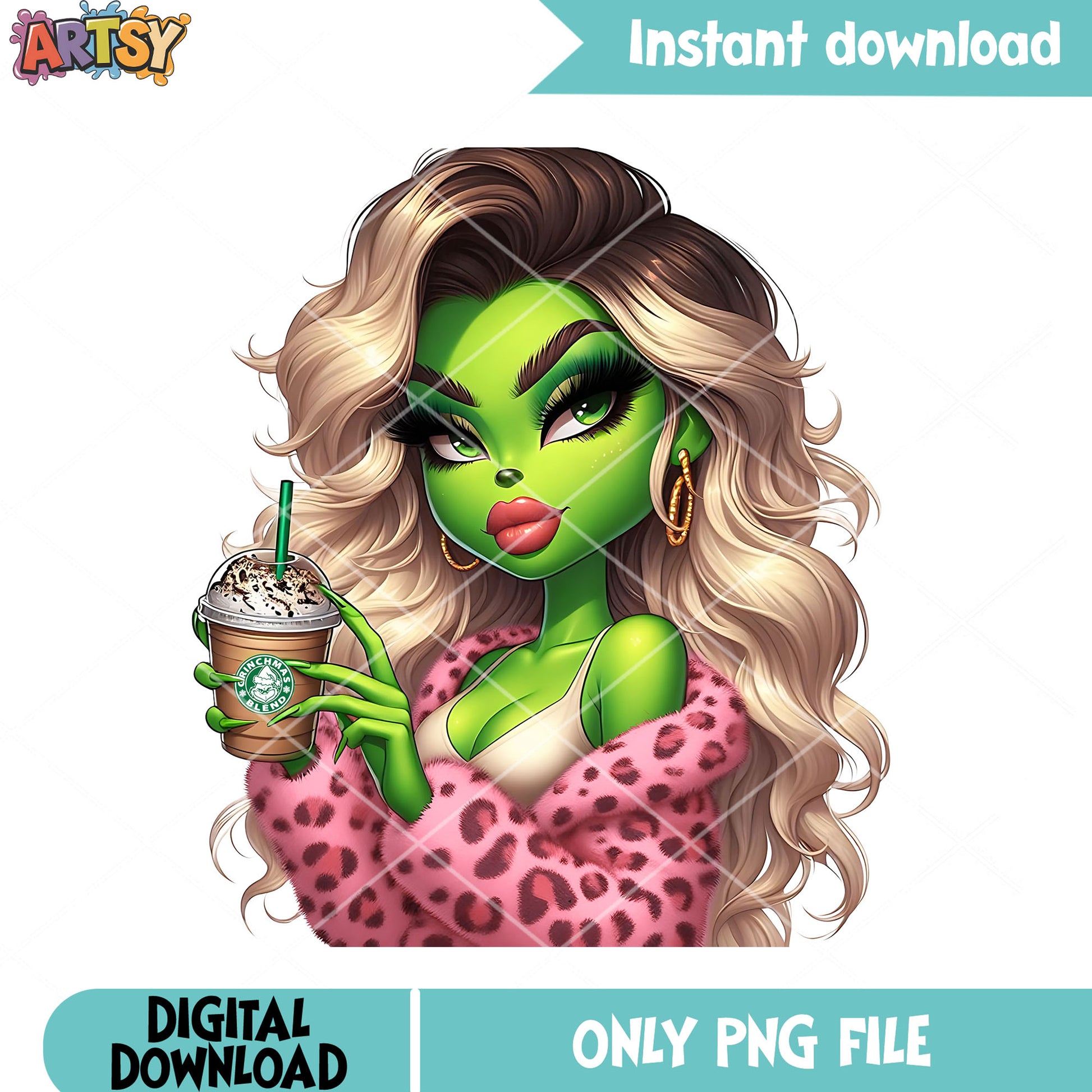 Pink fuzzy jacket grinch girl png, christmas vibes png, the grinch png