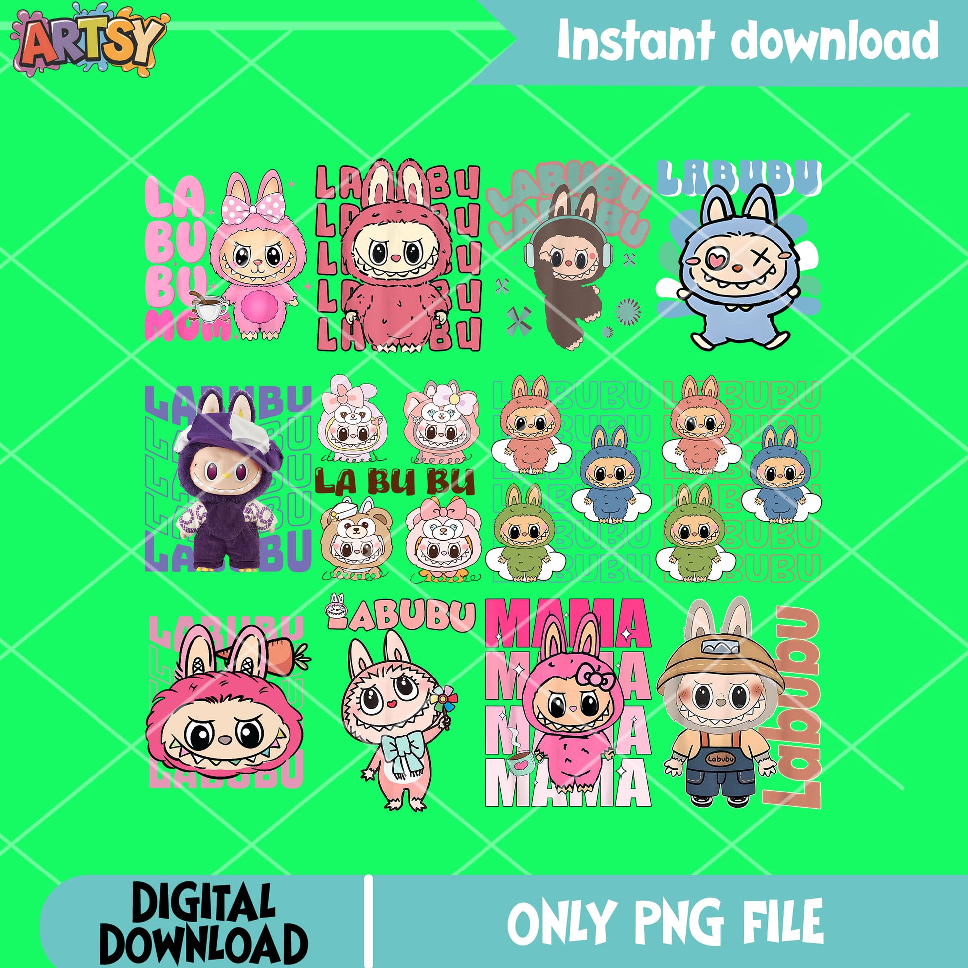 Pink labubu bundle png, labubu vibes png, cute labubu png