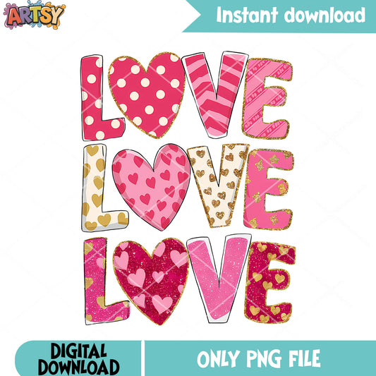 Pink love valentine poster png, valentines heart png, couple day png