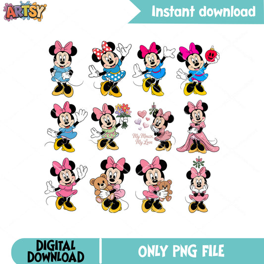 Pink minnie mouse png bundle, minnie mouse png, mickey minnie png