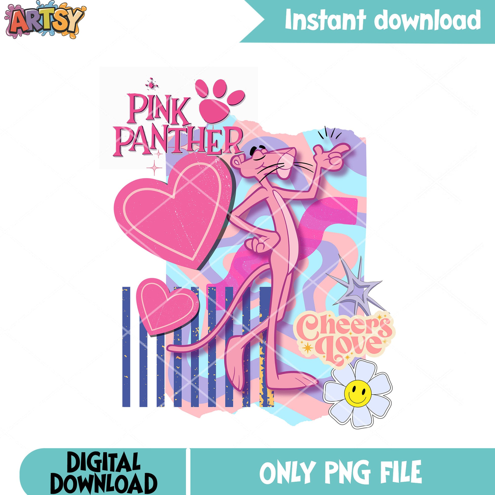 Pink panther cheer love png, pink panther art png, classic cartoon png
