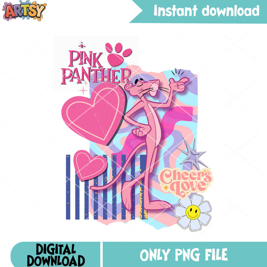 Pink panther cheer love png, pink panther art png, classic cartoon png