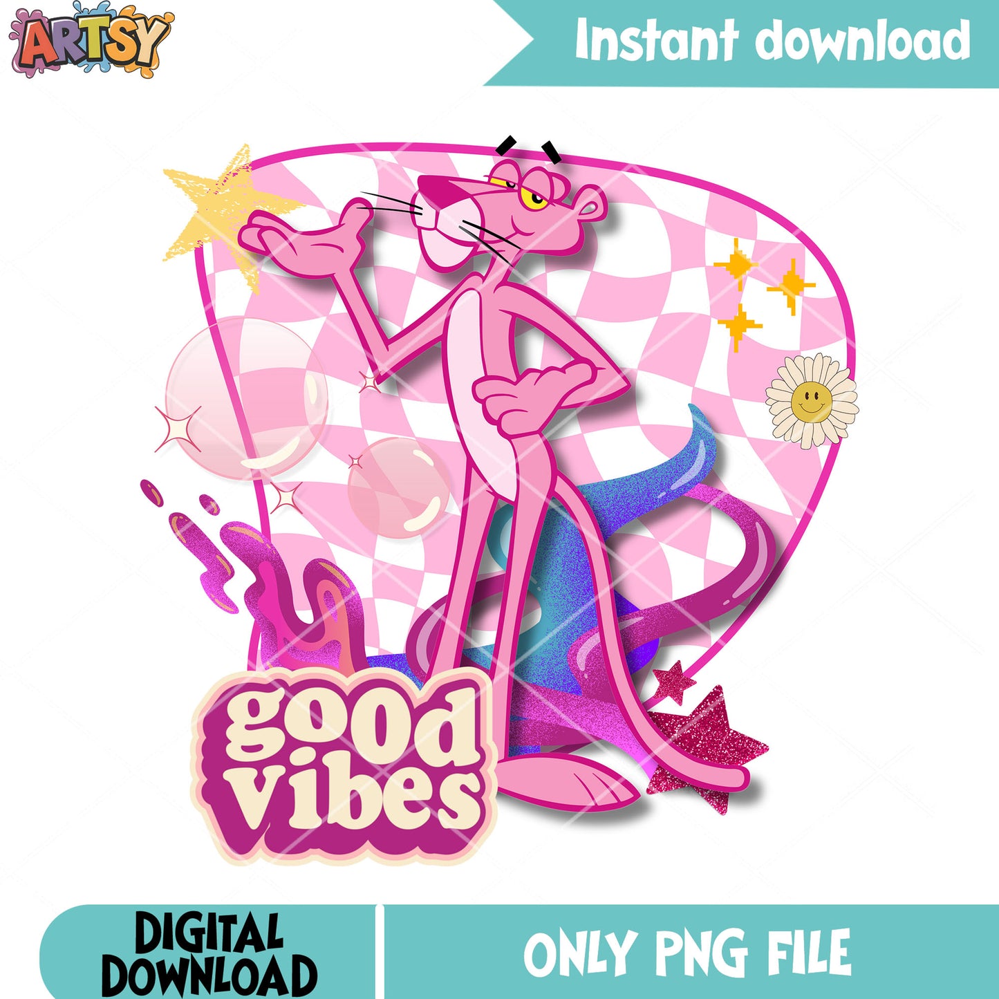 Pink panther good vibe png, pink panther classic cartoon collection png