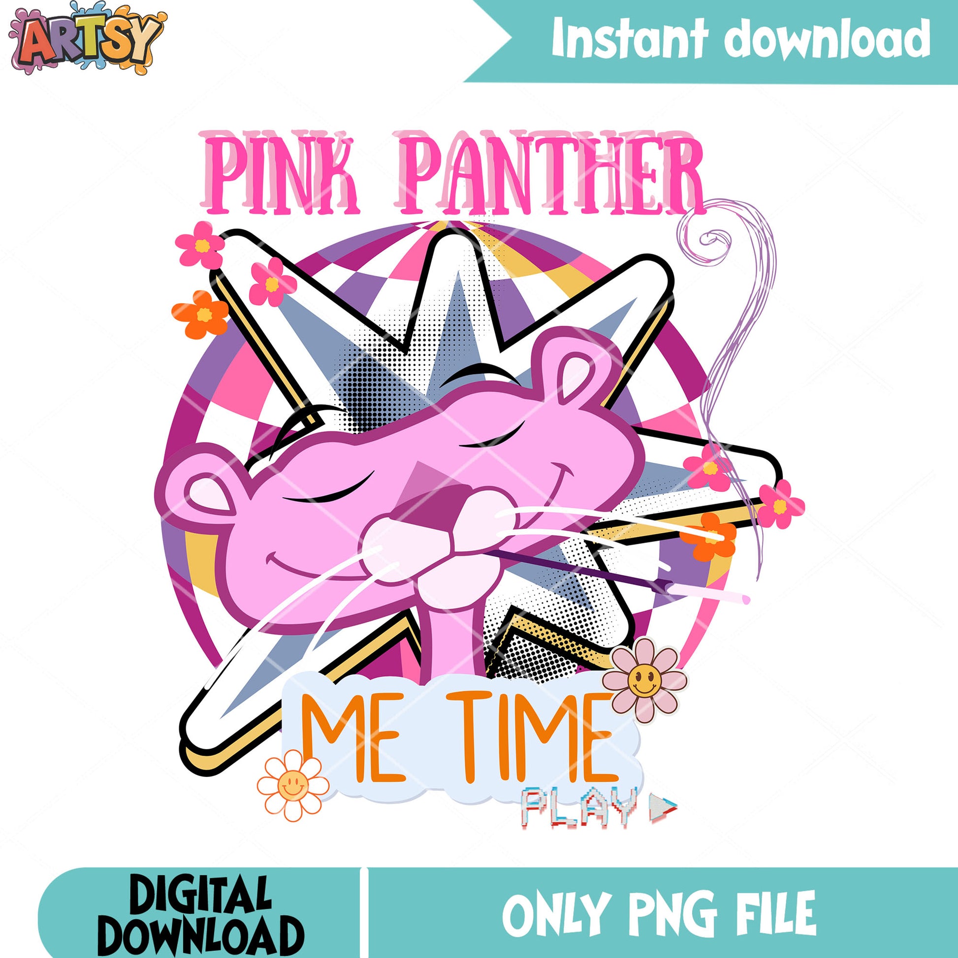 Pink panther me time png, relaxing pink panther cartoon png
