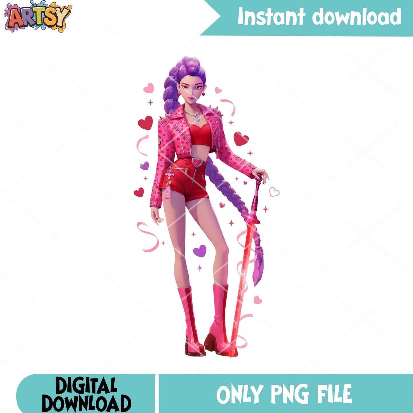 Pink rumi outfit for valentines png, kpop demon hunter png, rumi huntrix png