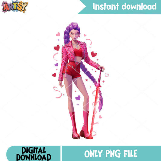 Pink rumi outfit for valentines png, kpop demon hunter png, rumi huntrix png